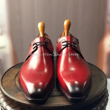 Chaussures Derby formelles en cuir véritable pour hommes, à lacets, respirantes, carillon, faites à la main, robe, mariage, américains, affaires, bordeaux