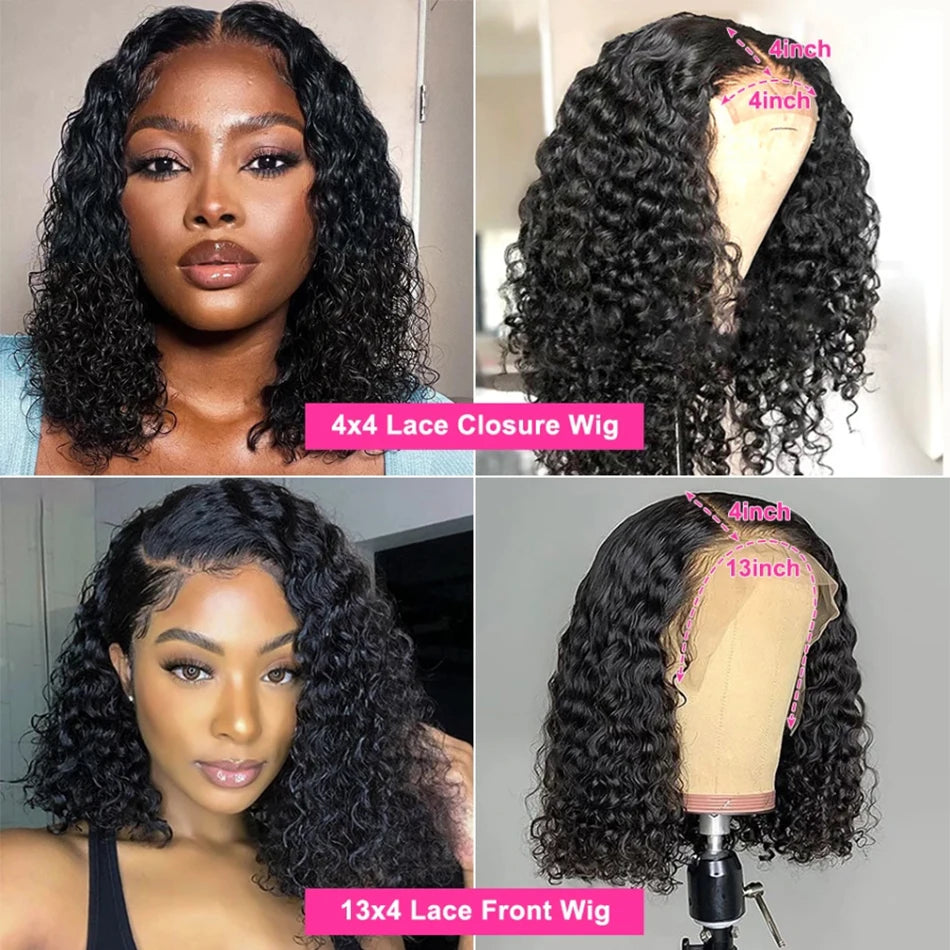 Perruque Bob Lace Front Wig Naturelle Remy, Cheveux Crépus Bouclés, Transparent HD, Sans Colle, Bon Marché, pour Femme