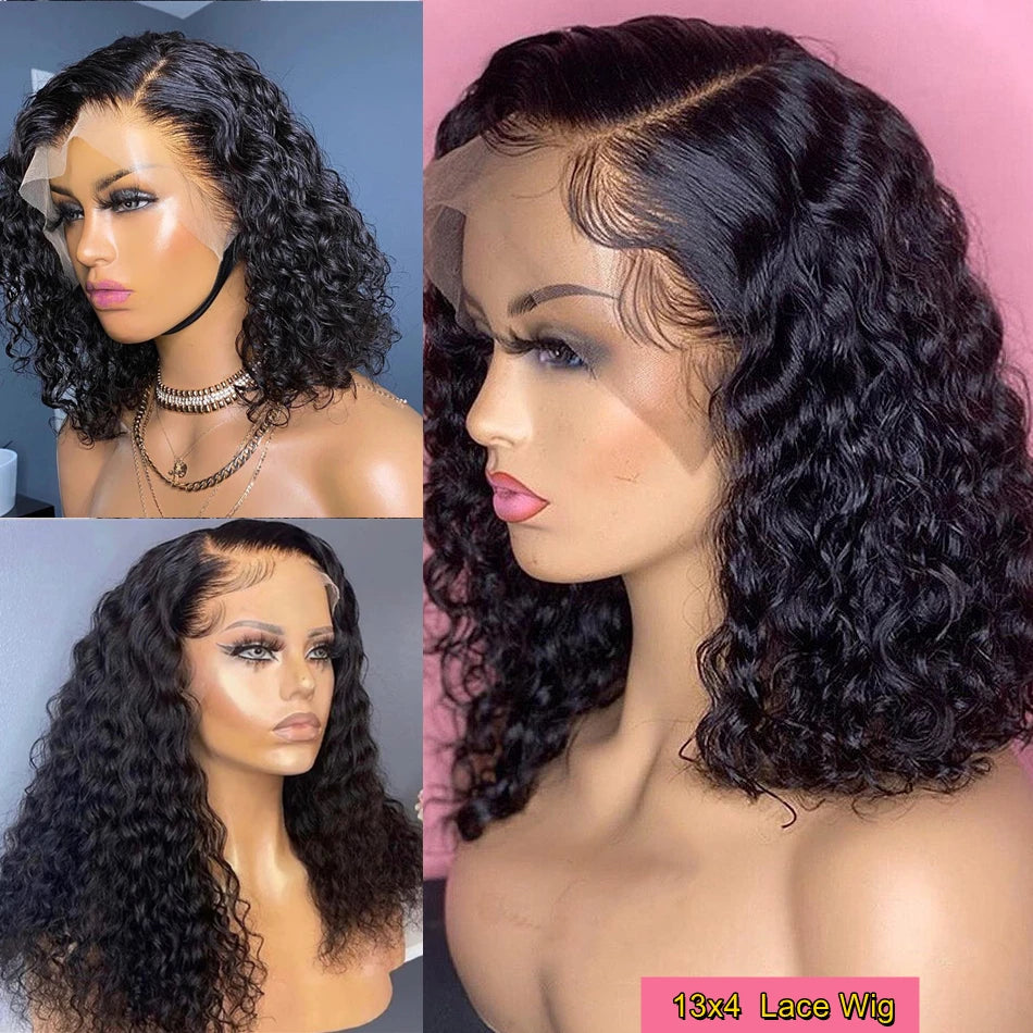 Perruque Bob Lace Front Wig Naturelle Remy, Cheveux Crépus Bouclés, Transparent HD, Sans Colle, Bon Marché, pour Femme