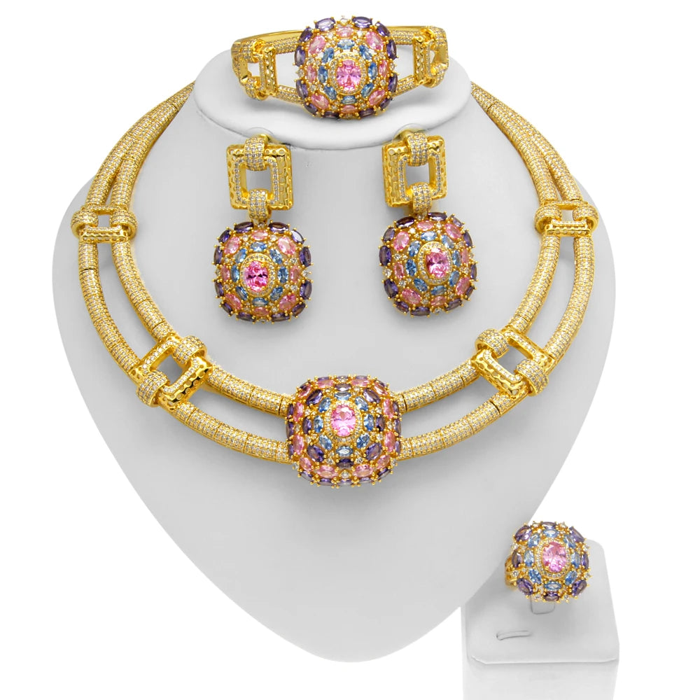 Zhuerrui Top Quality Luxury American Diamond Jewelry Set New Women Necklace Earrings Bracelet Ring Party Jewelry Set HZ220503215