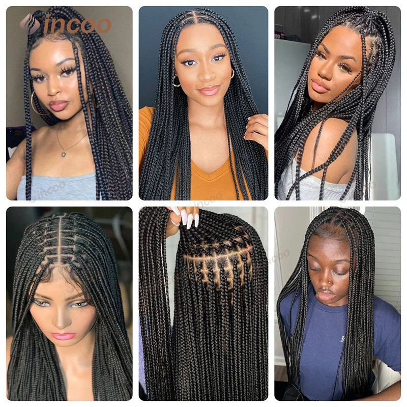 Perruques tressées synthétiques pour femmes noires perruque pleine dentelle tresse africaine sans noeud boîte tresses cheveux avant de lacet perruques pas cher Cornrow tresses