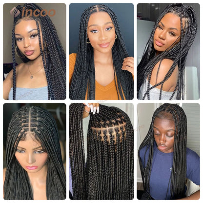 Perruques tressées synthétiques pour femmes noires perruque pleine dentelle tresse africaine sans noeud boîte tresses cheveux avant de lacet perruques pas cher Cornrow tresses