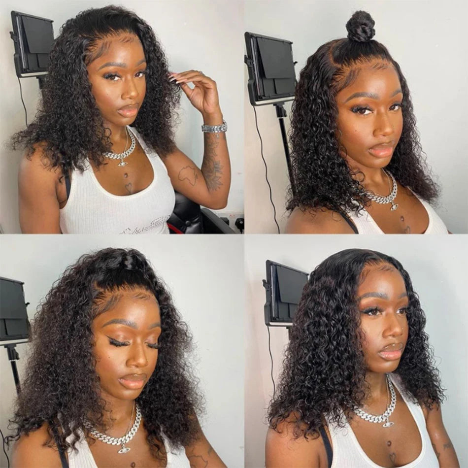 Perruque Bob Lace Front Wig Naturelle Remy, Cheveux Crépus Bouclés, Transparent HD, Sans Colle, Bon Marché, pour Femme