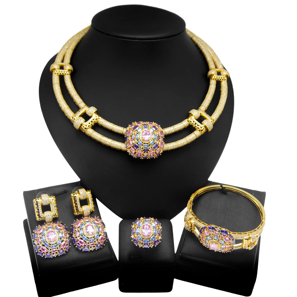 Zhuerrui Top Quality Luxury American Diamond Jewelry Set New Women Necklace Earrings Bracelet Ring Party Jewelry Set HZ220503215