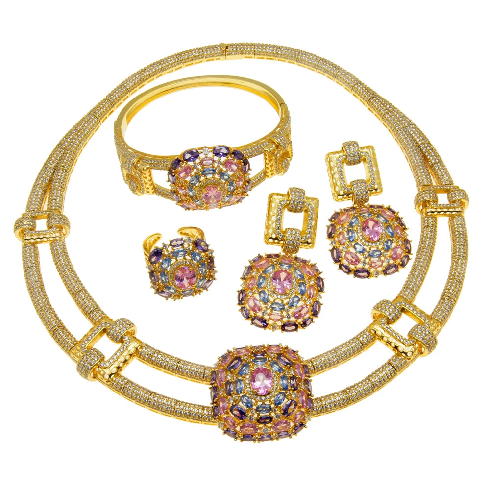 Zhuerrui Top Quality Luxury American Diamond Jewelry Set New Women Necklace Earrings Bracelet Ring Party Jewelry Set HZ220503215