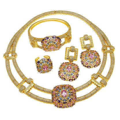 Zhuerrui Top Quality Luxury American Diamond Jewelry Set New Women Necklace Earrings Bracelet Ring Party Jewelry Set HZ220503215