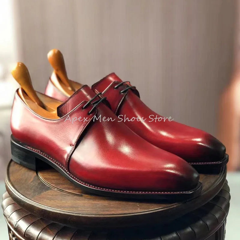 Chaussures Derby formelles en cuir véritable pour hommes, à lacets, respirantes, carillon, faites à la main, robe, mariage, américains, affaires, bordeaux