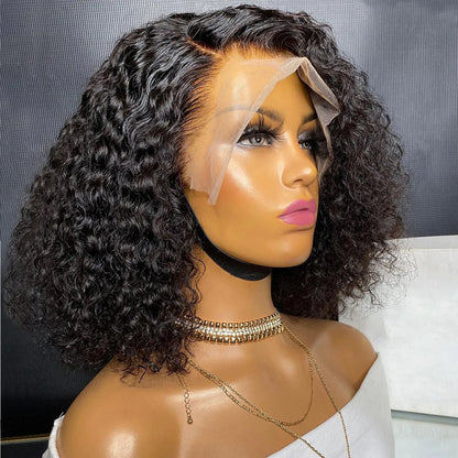 Perruque Bob Lace Front Wig Naturelle Remy, Cheveux Crépus Bouclés, Transparent HD, Sans Colle, Bon Marché, pour Femme