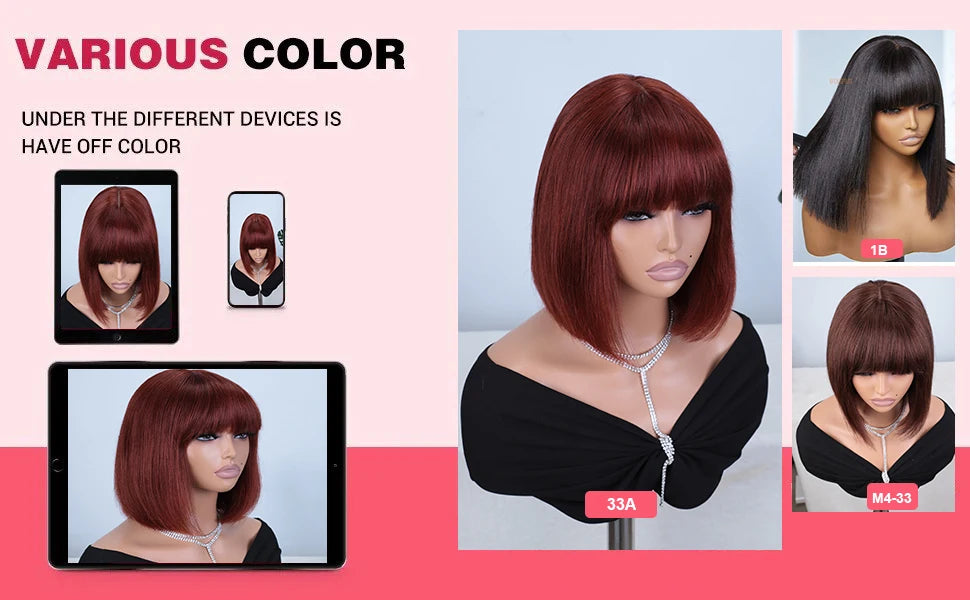 Perruques de cheveux humains droites avec frange frange partie centrale Bob perruques de dentelle cuir chevelu réaliste brésilien droite Bob perruques de dentelle avec frange