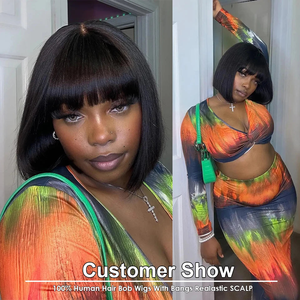 Perruques de cheveux humains droites avec frange frange partie centrale Bob perruques de dentelle cuir chevelu réaliste brésilien droite Bob perruques de dentelle avec frange