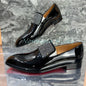 Mocassins scintillants en cuir verni noir formel strass cristal incrusté sans lacet chaussures habillées fête peau de vache chaussures de mariage pour hommes