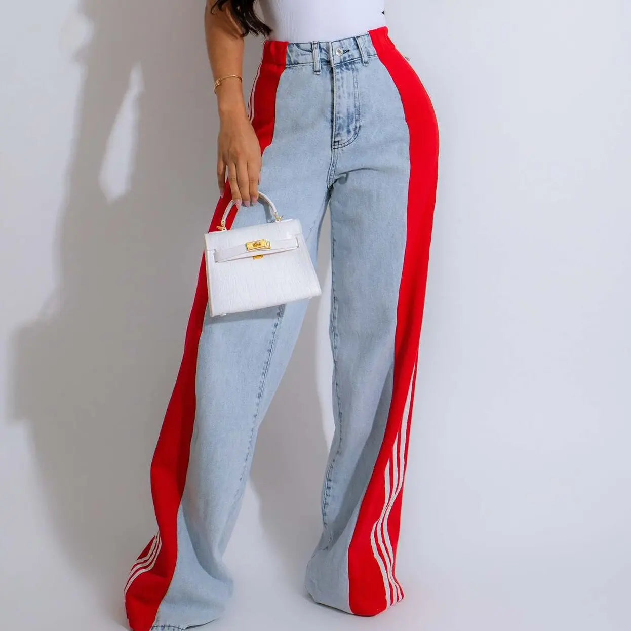 Vintage Fashion Design Comfortable Loose Straight Leg Jeans Pockets Everyday Commuter Casual Patchwork New Style Temperament