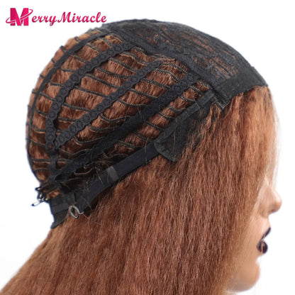 Perruques synthétiques lisses et crépues pour femmes noires, mélange de mèches noires, brunes, blondes, gingembre, rouges et blanches