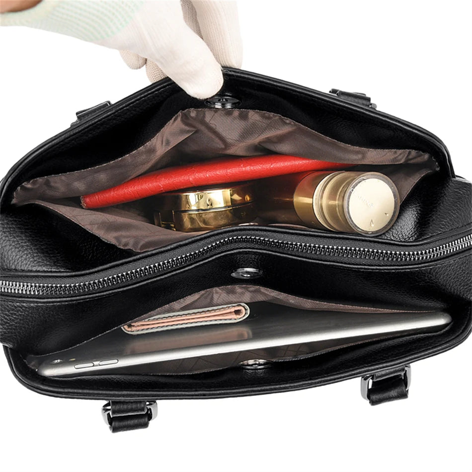 Sac à main multi-poches en cuir de vache véritable, Sac à bandoulière de luxe de styliste, fourre-tout élégant pour femmes