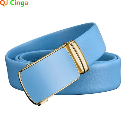 QJ CINGA-Ceinture de structure automatique pour hommes et femmes, Bleu ciel, Or, Argent, Environnement Fashion, Vente chaude, Cinturon 100cm-125cm, Marque