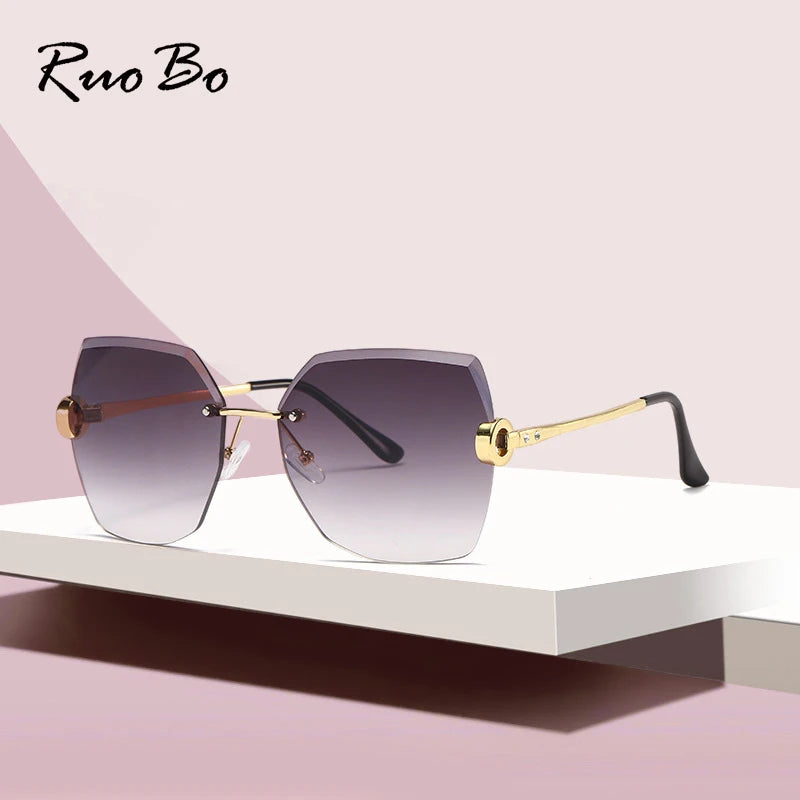 RUOBO – lunettes de soleil sans monture pour femmes, verres dégradés, branches en métal, UV400, vente en gros