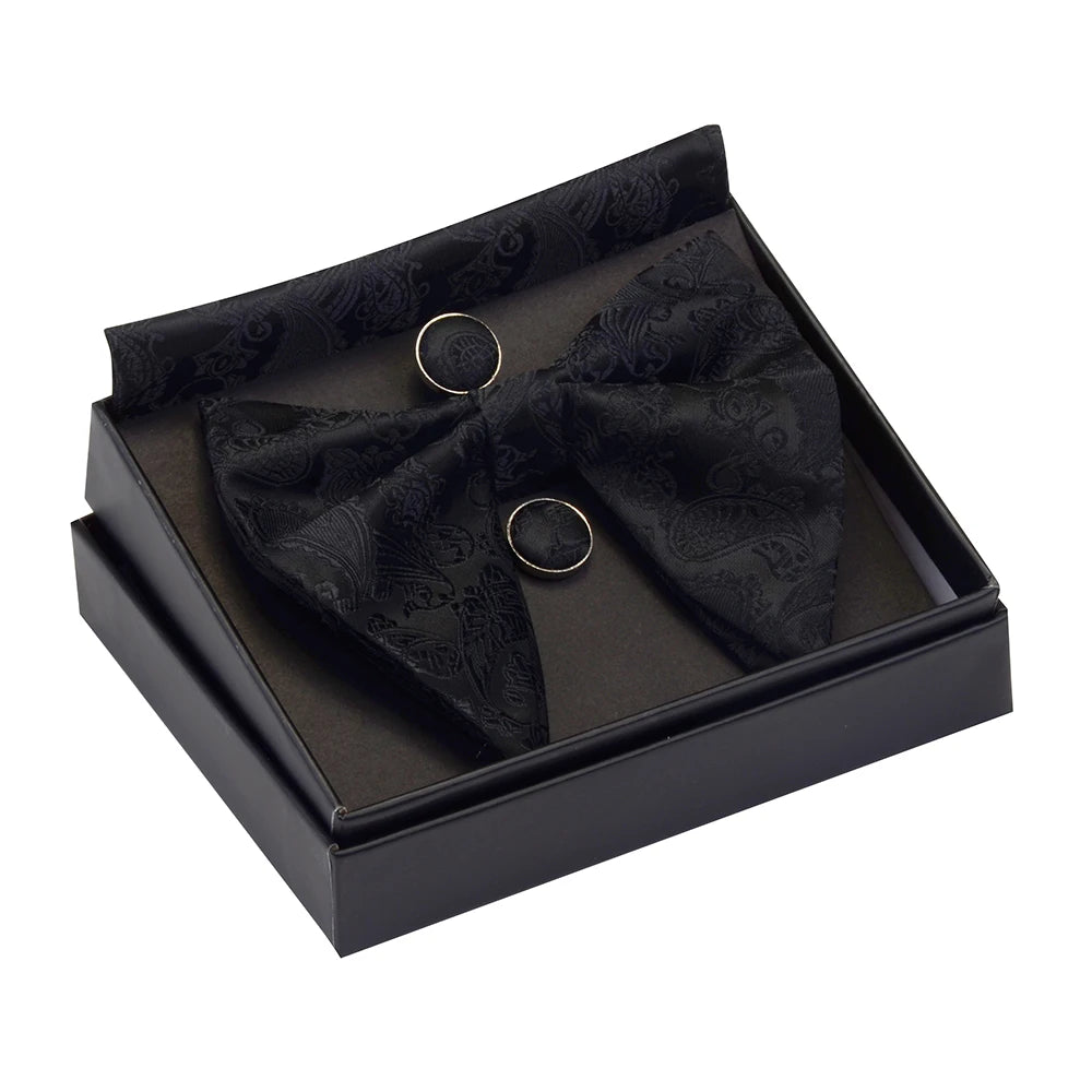 GUSLESON Paisley grand noeud papillon hommes bleu rouge jaune noeud papillon poche carré boutons de manchette ensemble avec boîte-cadeau soie mariage cravate pour homme