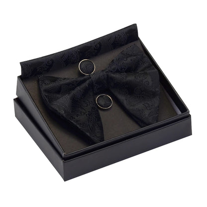 GUSLESON Paisley grand noeud papillon hommes bleu rouge jaune noeud papillon poche carré boutons de manchette ensemble avec boîte-cadeau soie mariage cravate pour homme