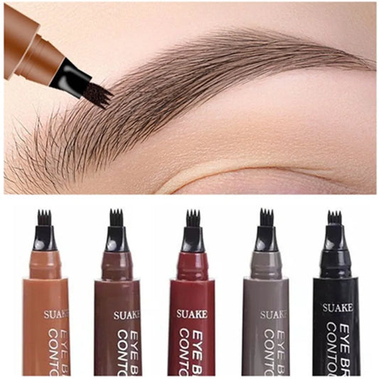Stylo à sourcils Microblading 4D, 4 fourchettes, crayon de tatouage, longue durée, croquis fins, liquide, maquillage pour les yeux