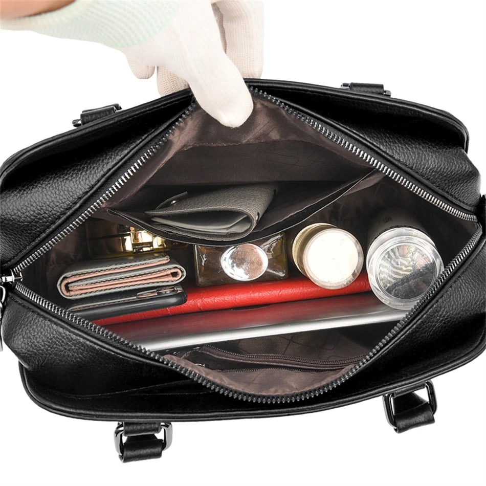 Sac à main multi-poches en cuir de vache véritable, Sac à bandoulière de luxe de styliste, fourre-tout élégant pour femmes