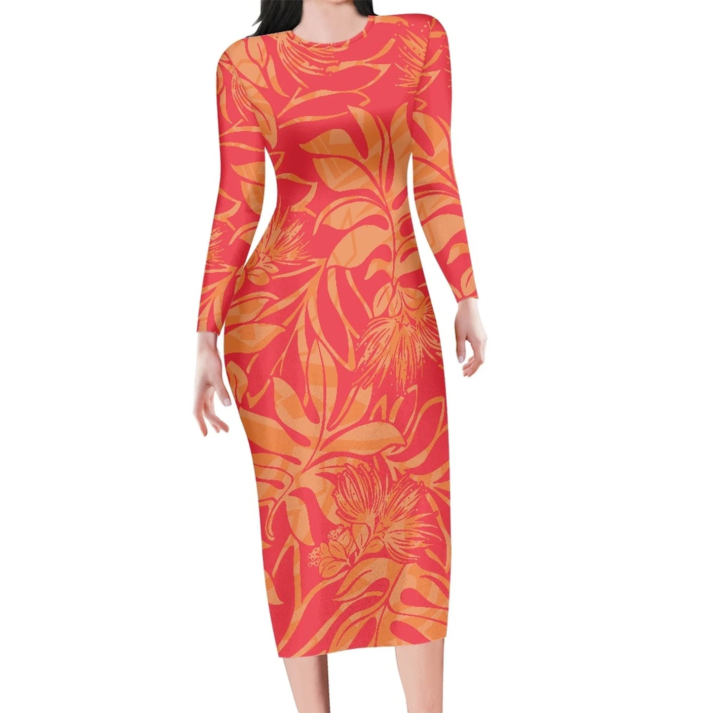 Robe - Nouvelle Arrivée Vert Plumeria Avec Feuille Polynésien Tribal Design Rétro À La mode