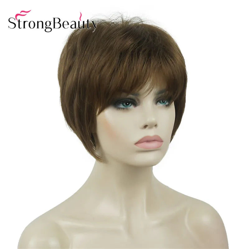 StrongBeauty-Perruques Synthétiques Courtes Droites, Cheveux Doux, Layered Shag, Ombre Blonde
