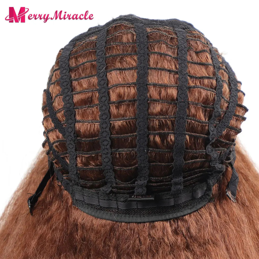 Perruques synthétiques lisses et crépues pour femmes noires, mélange de mèches noires, brunes, blondes, gingembre, rouges et blanches