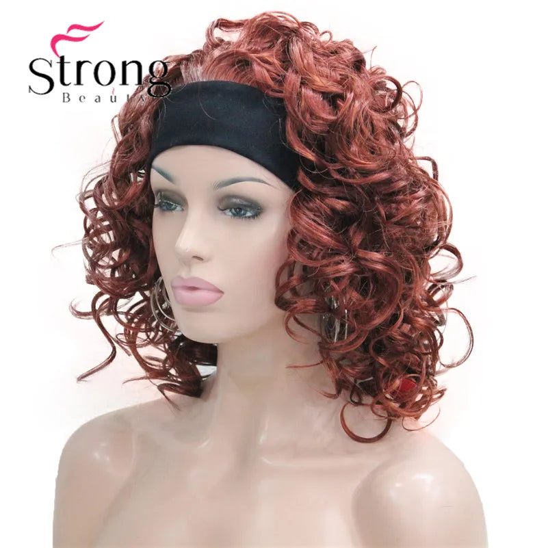 Perruques synthétiques courtes 3/4 à reflets blonds pour femmes, postiche bouclée avec bandeau, choix de couleurs