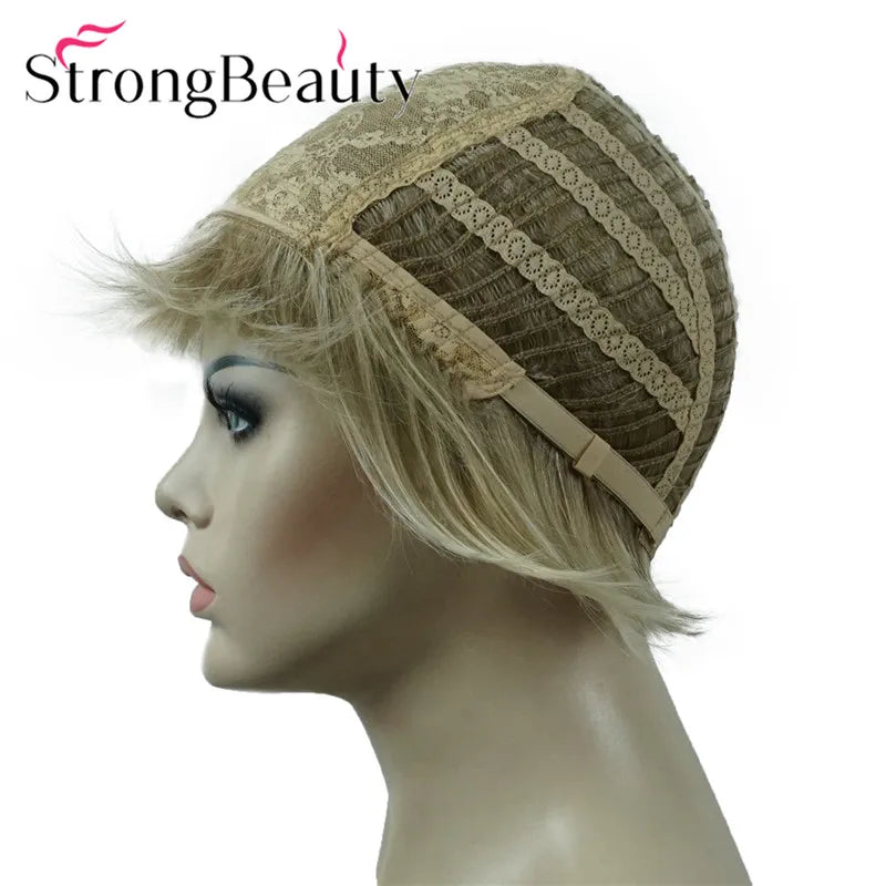 StrongBeauty-Perruques Synthétiques Courtes Droites, Cheveux Doux, Layered Shag, Ombre Blonde