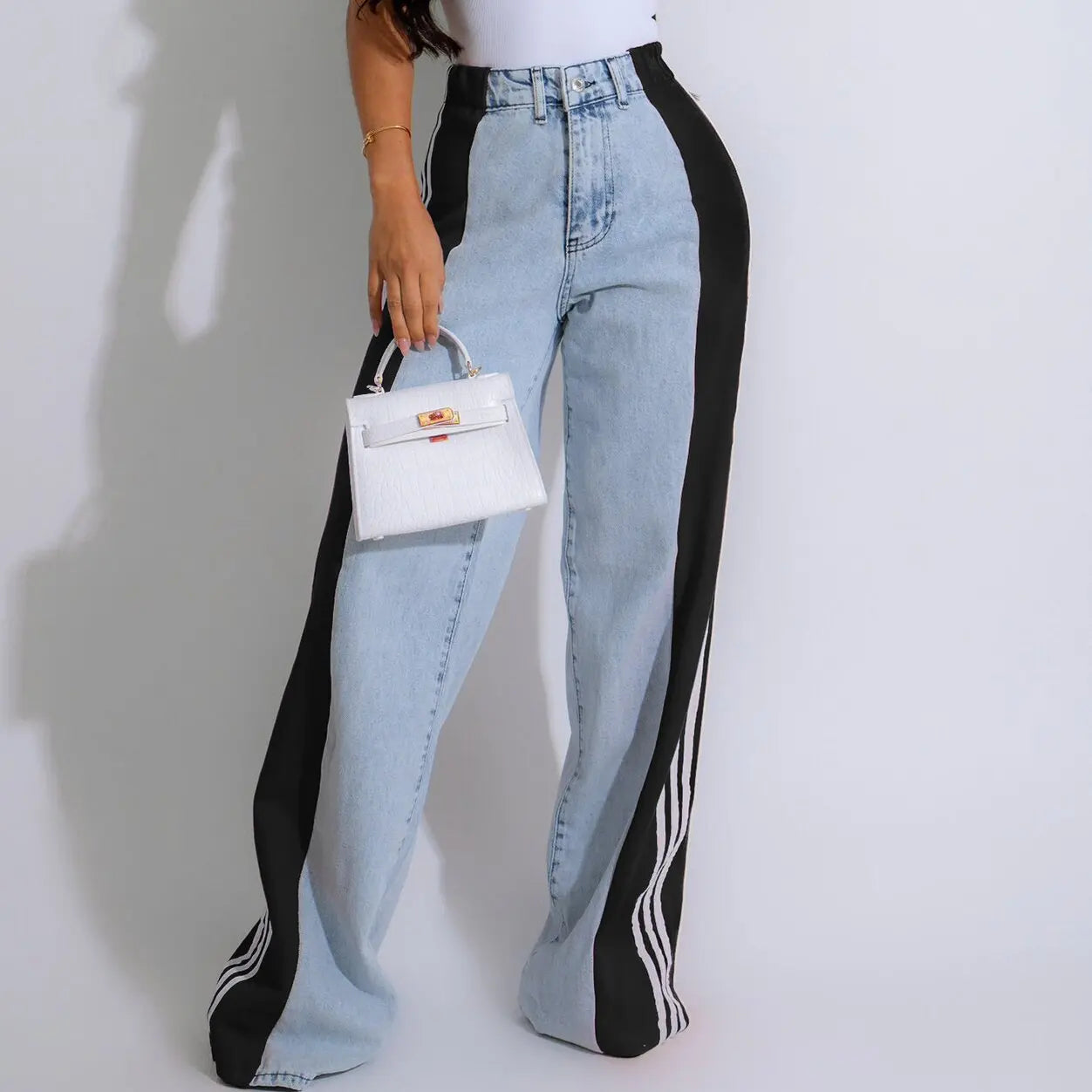 Vintage Fashion Design Comfortable Loose Straight Leg Jeans Pockets Everyday Commuter Casual Patchwork New Style Temperament