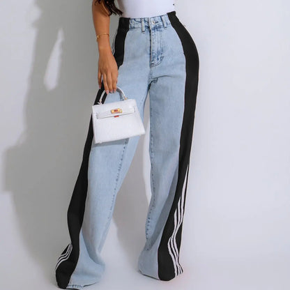 Vintage Fashion Design Comfortable Loose Straight Leg Jeans Pockets Everyday Commuter Casual Patchwork New Style Temperament