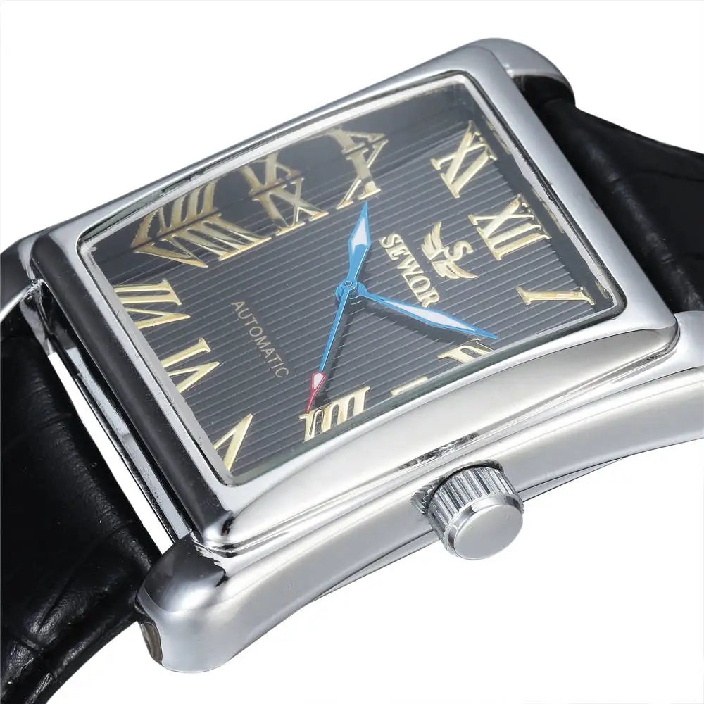 Sewor-Montre rectangulaire à affichage romain pour homme, montres-bracelets mécaniques automatiques en or, Reloj Zones