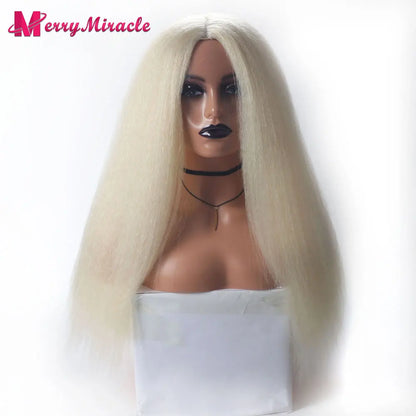 Perruques synthétiques lisses et crépues pour femmes noires, mélange de mèches noires, brunes, blondes, gingembre, rouges et blanches