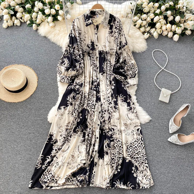 Summer 2023 Fashion Long skirt fancy bow tie lantern long sleeve waist slimming for peplum dress