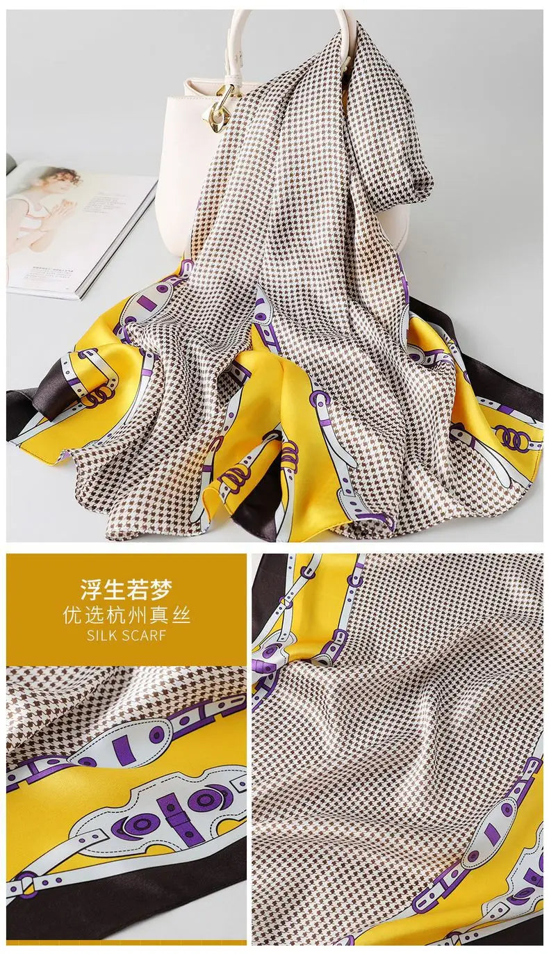 100% foulard en soie pour femmes longue impression luxe châles en soie naturelle enveloppes bleu Floral été dames foulard pur véritable foulards en soie