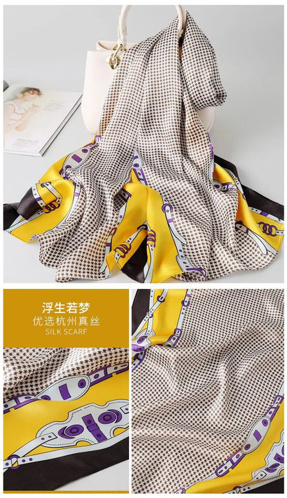 100% foulard en soie pour femmes longue impression luxe châles en soie naturelle enveloppes bleu Floral été dames foulard pur véritable foulards en soie