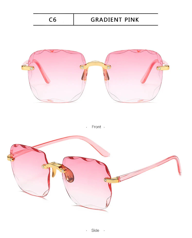 Lunettes de soleil carrées sans monture pour hommes et femmes, lunettes de soleil rouges, créateur de marque de luxe, été, mode, UV400, nuances Oculos