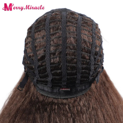 Perruques synthétiques lisses et crépues pour femmes noires, mélange de mèches noires, brunes, blondes, gingembre, rouges et blanches