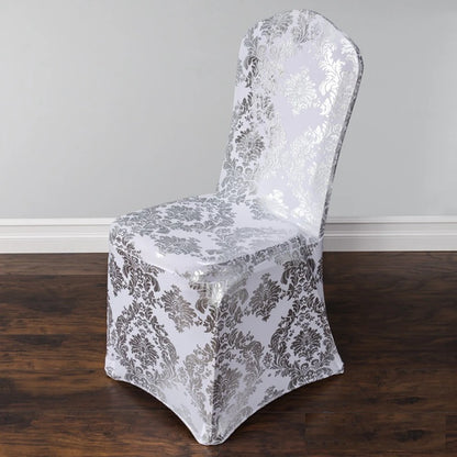 Housses de chaise de salle à manger bronzantes, or, argent, imprimé floral, amovible, lavable, extensible, décorative, pour mariage