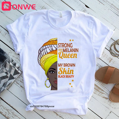 T-shirt Africain avec Imprimé Je suis une Reine de Mélanine, Vêtement pour Femme, Fille Noire, Mois de l'Histoire, DstressSunshine