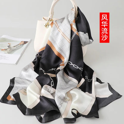 100% foulard en soie pour femmes longue impression luxe châles en soie naturelle enveloppes bleu Floral été dames foulard pur véritable foulards en soie