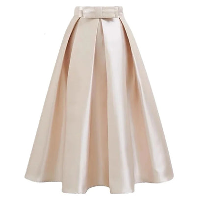 Summer Elegant High Waist Solid A-line Maxi Skirt Fashion Women Party Long Skirts Casual Jupe OL Work Satin Faldas Saia