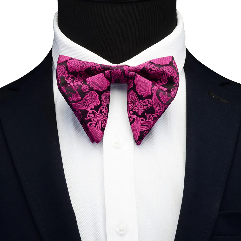 GUSLESON Paisley grand noeud papillon hommes bleu rouge jaune noeud papillon poche carré boutons de manchette ensemble avec boîte-cadeau soie mariage cravate pour homme