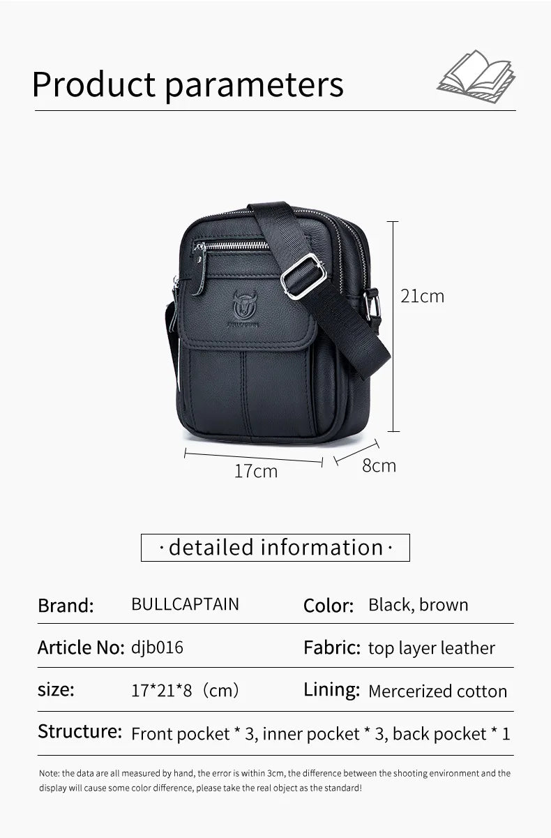 Bullcaptain décontracté hommes sacs à bandoulière affaires sac de messager de haute qualité hommes en cuir de vache sac Mini grande capacité poche