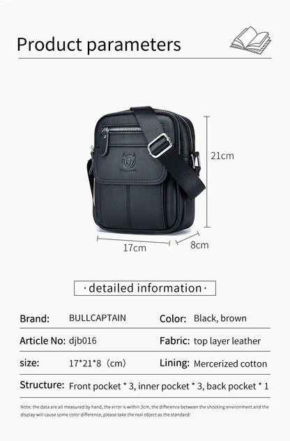 Bullcaptain décontracté hommes sacs à bandoulière affaires sac de messager de haute qualité hommes en cuir de vache sac Mini grande capacité poche