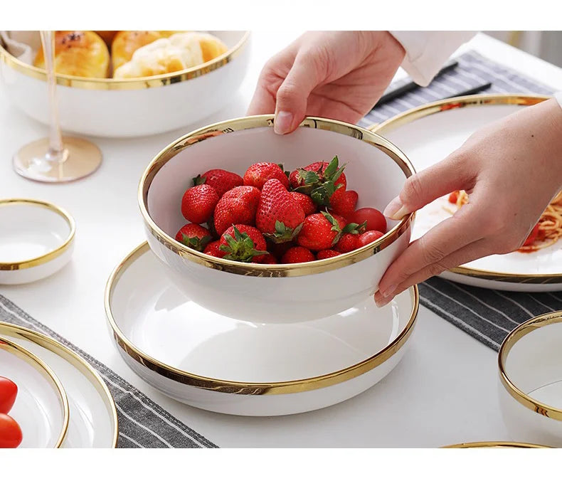 Phnom Penh-Assiettes et bols en porcelaine blanche, ensemble de nourriture, vaisselle, bol à soupe à salade, service britannique