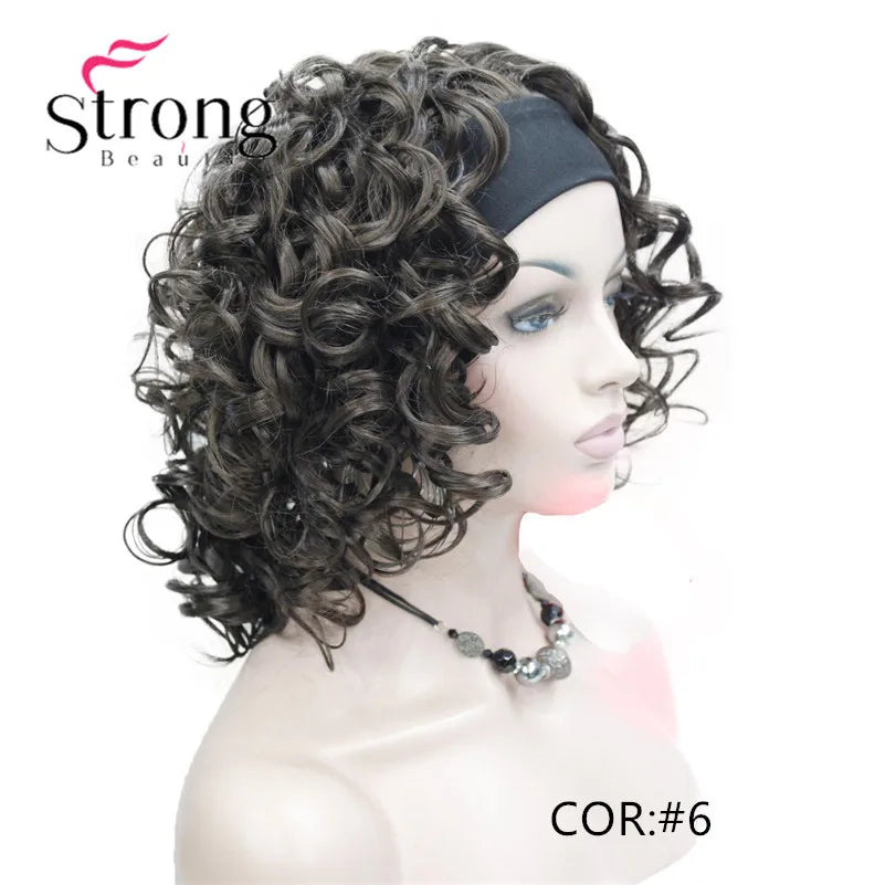 Perruques synthétiques courtes 3/4 à reflets blonds pour femmes, postiche bouclée avec bandeau, choix de couleurs