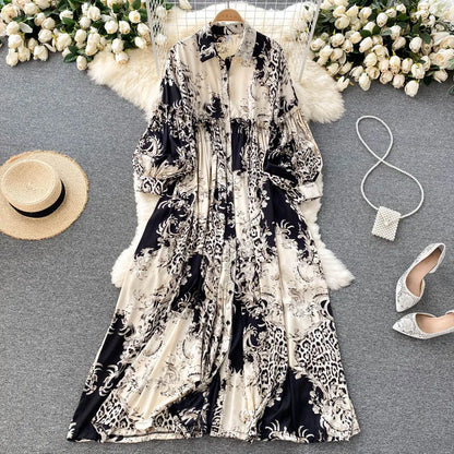 Summer 2023 Fashion Long skirt fancy bow tie lantern long sleeve waist slimming for peplum dress