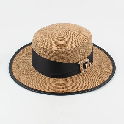Panama mode dames élégant raphia chapeau de paille strass lettres vacances voyage haute qualité dames été Topper Banquet chapeau