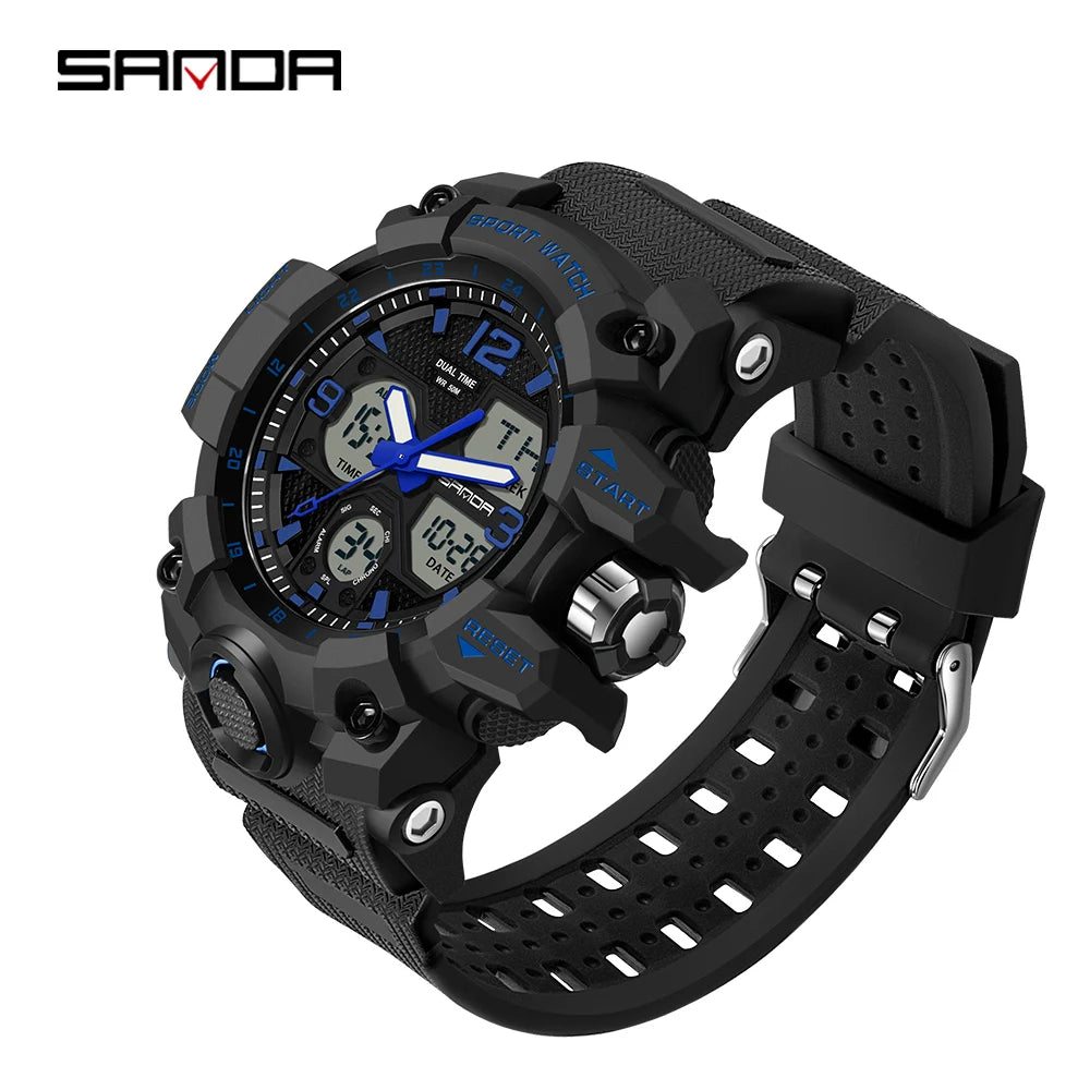 SANDA nouvelle mode Sport militaire montre-bracelet pour hommes numérique Quartz double affichage montres étanche montre décontractée pour hommes